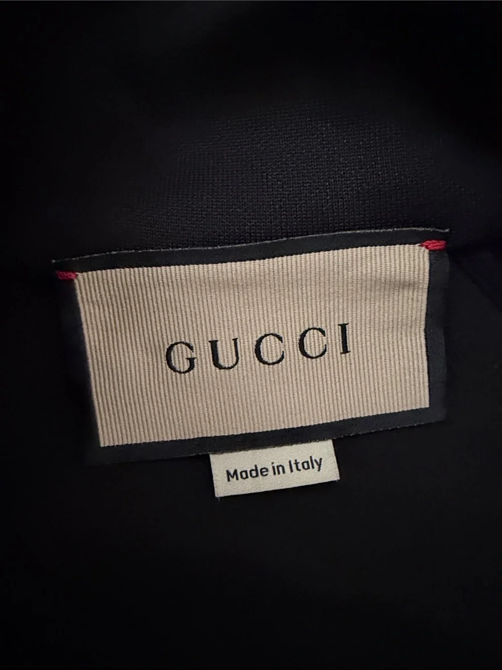 Gucci Black Track Bomber Jacket with Beige Logo Tape
